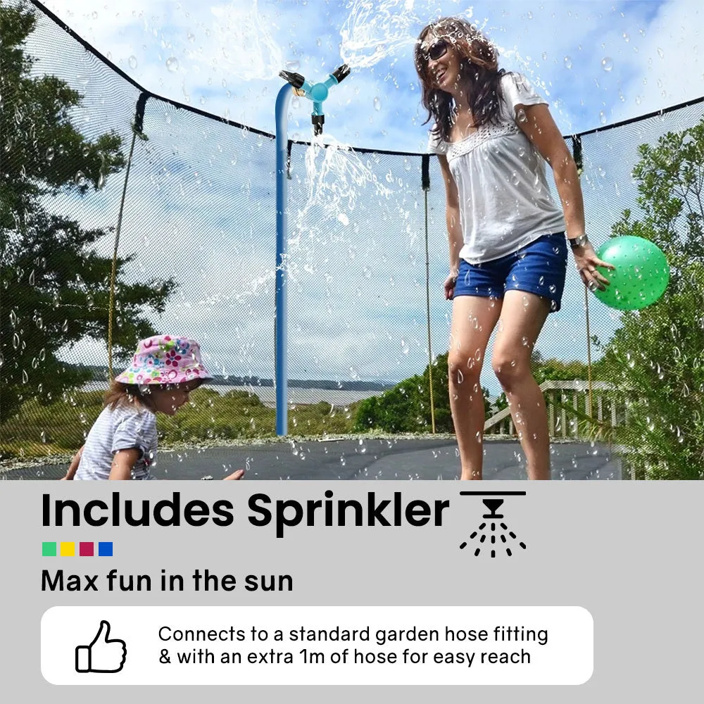12ft Round Kids Trampoline with Curved Pole Design, Basketball Set and Sprinkler Accessory | Black and Multi-colour | UP-SHOT