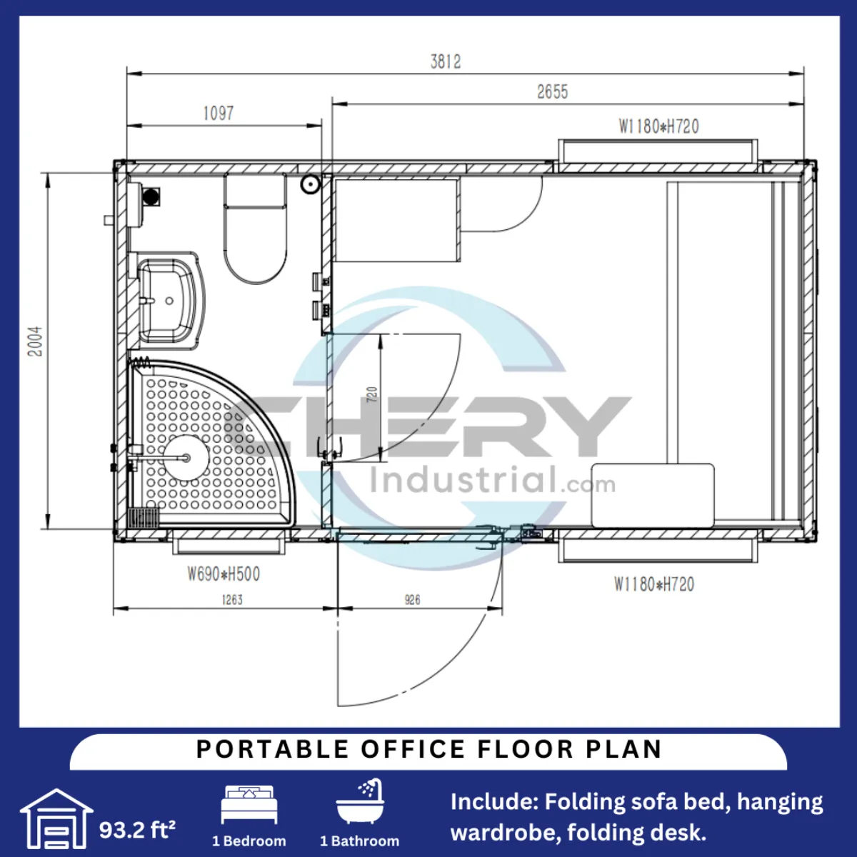 13x7 ft Portable Office with Bedroom and Bathroom