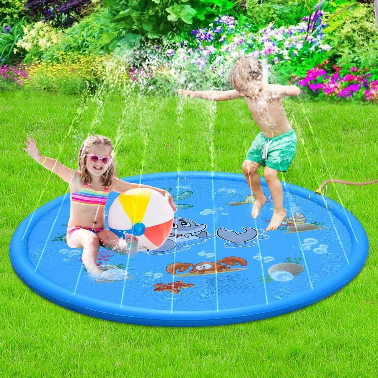 1.72M Inflatable Baby Blue Dolphin Sprinkler Mat Pool