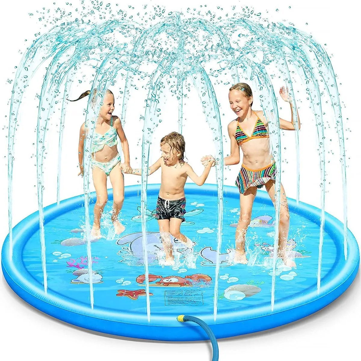 1.72M Inflatable Baby Blue Dolphin Sprinkler Mat Pool