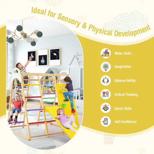 8-in-1 Wooden Jungle Gym Playset with Monkey Bars-Multicolor