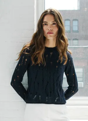 Autumn Cashmere Distressed Ladder Stitch Crew