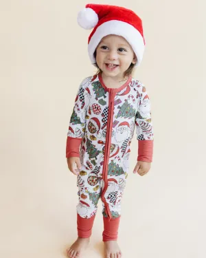 Bamboo Zip Romper | Retro Christmas
