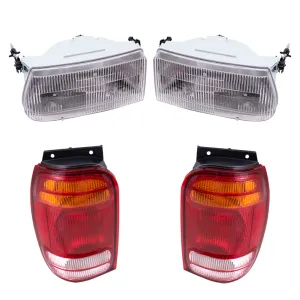 Brock Aftermarket Replacement Driver Left Passenger Right Halogen Headlight And Combination Tail Light 4 Piece Set Compatible with 1998-2001 Ford Explorer