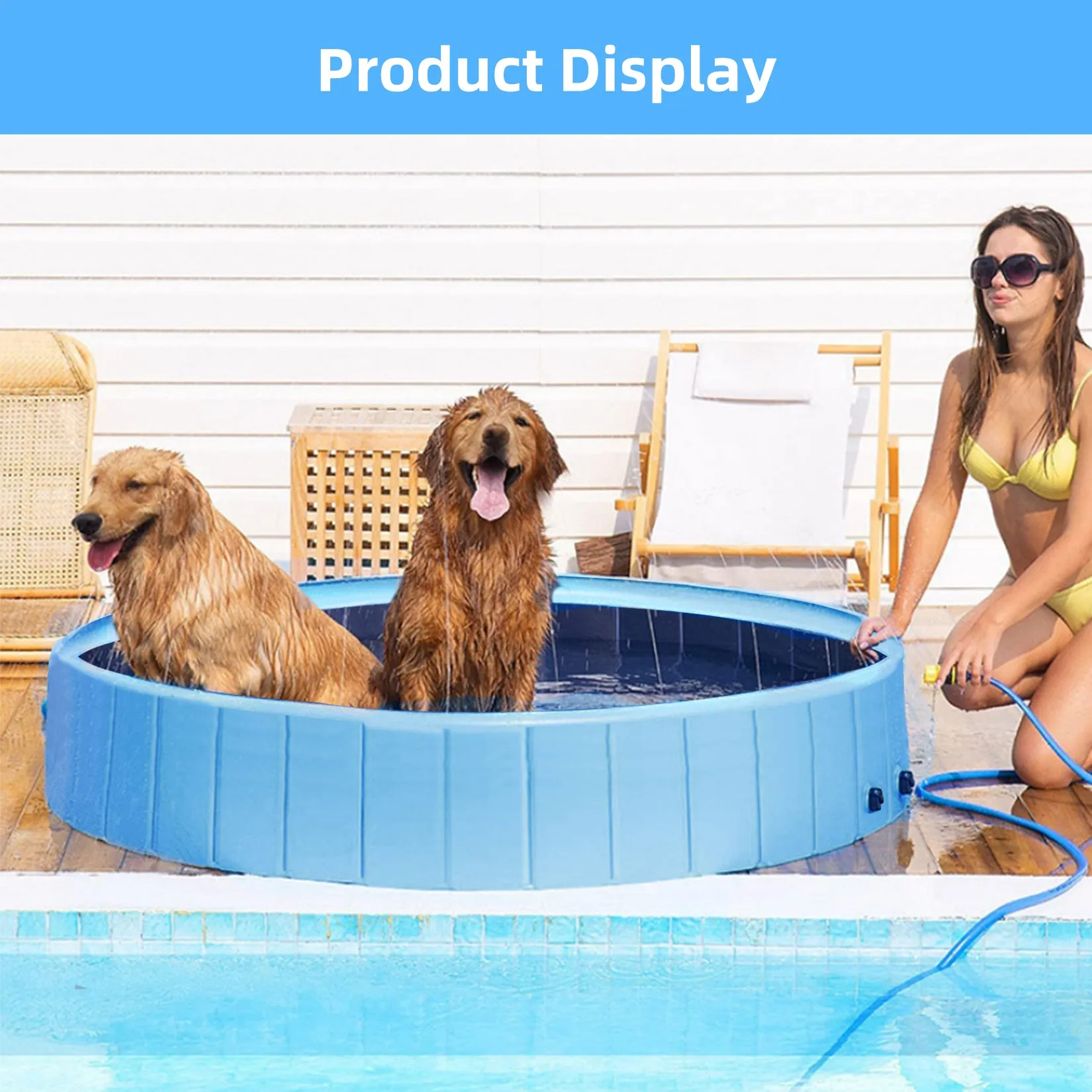 Dog Swimming Pool: Heavy Collapsible Dog Pet Swimming Pool with Spray Sprinkler Pet Bathing Tub for Outside Backyards, Kids Pets Dogs Cats