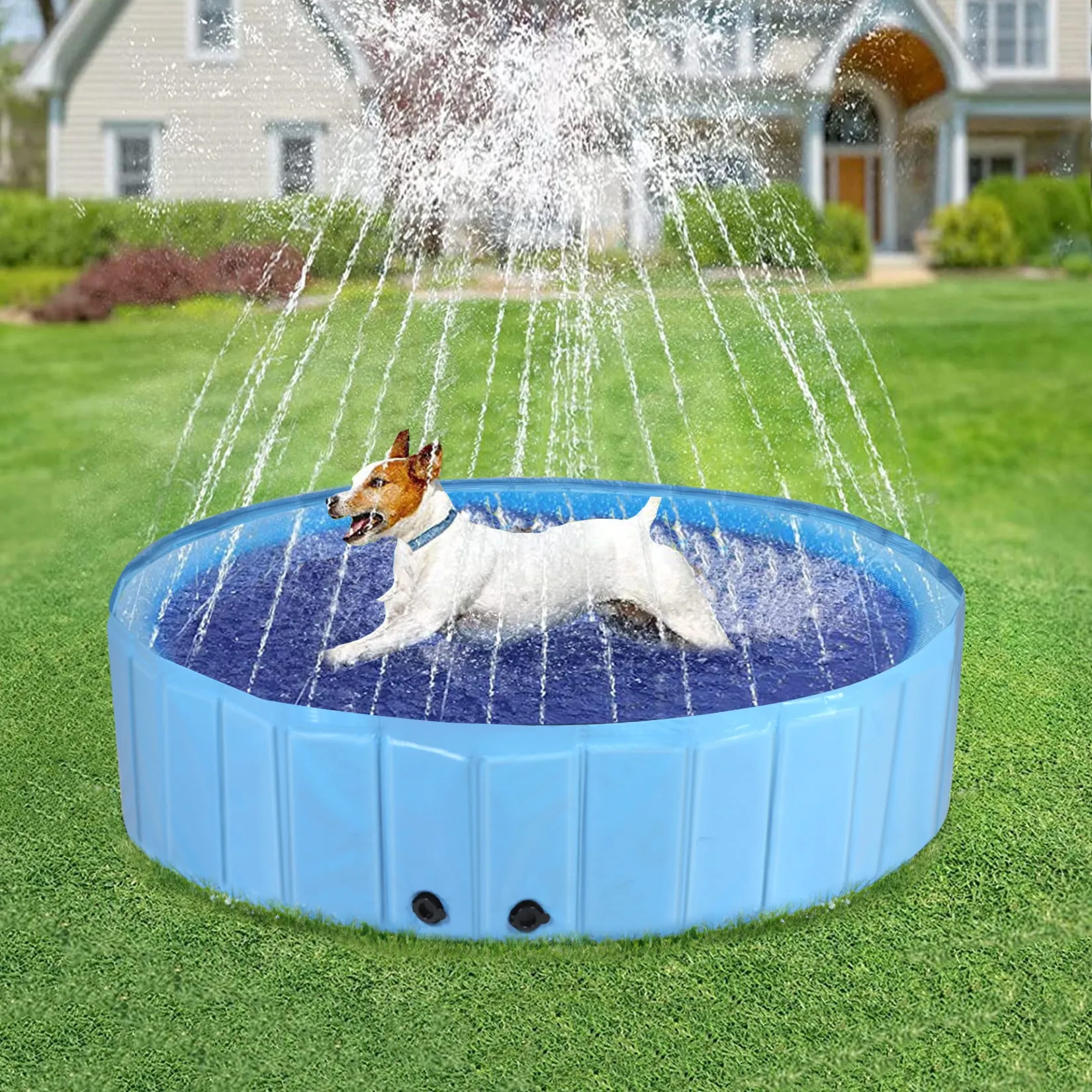 Dog Swimming Pool: Heavy Collapsible Dog Pet Swimming Pool with Spray Sprinkler Pet Bathing Tub for Outside Backyards, Kids Pets Dogs Cats