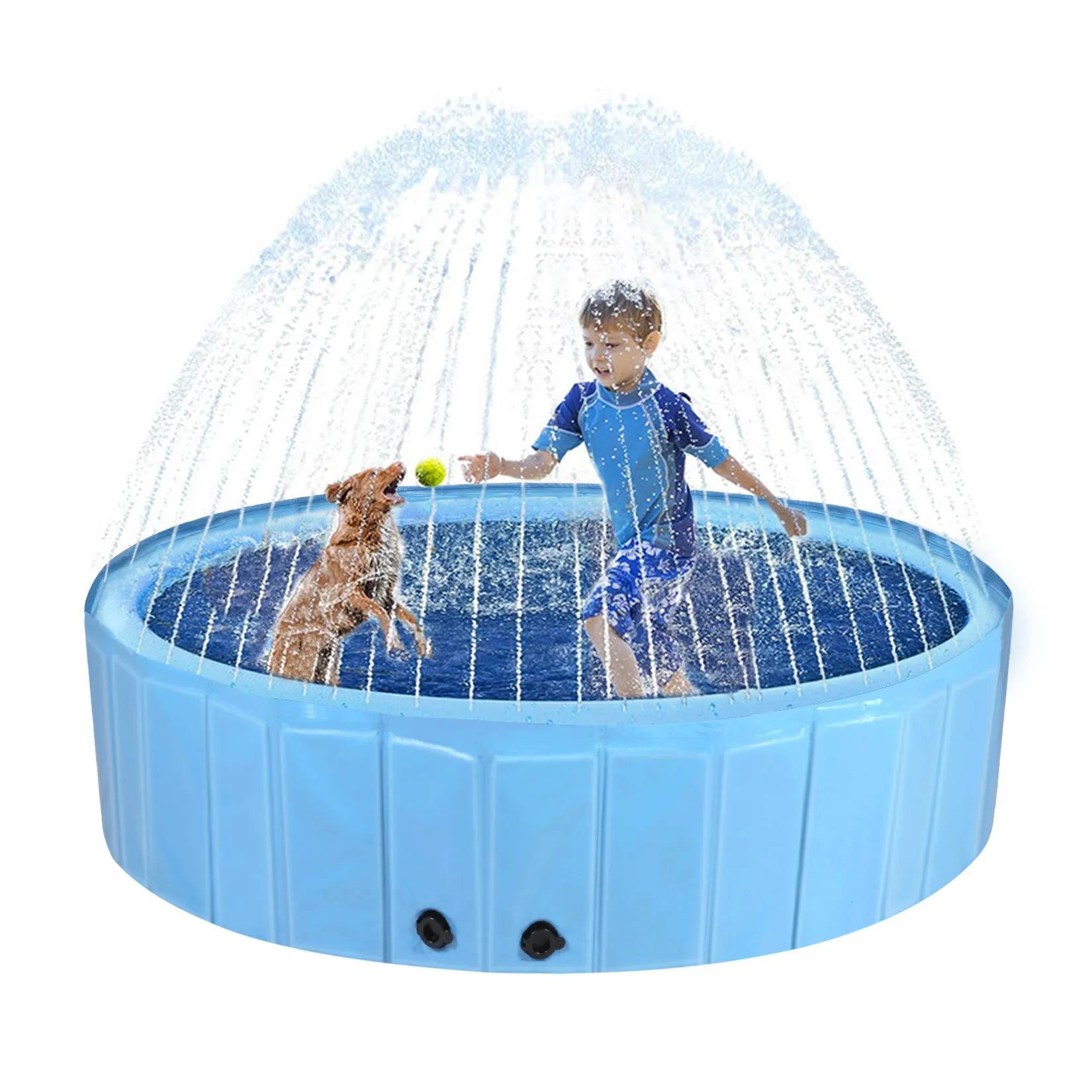 Dog Swimming Pool: Heavy Collapsible Dog Pet Swimming Pool with Spray Sprinkler Pet Bathing Tub for Outside Backyards, Kids Pets Dogs Cats