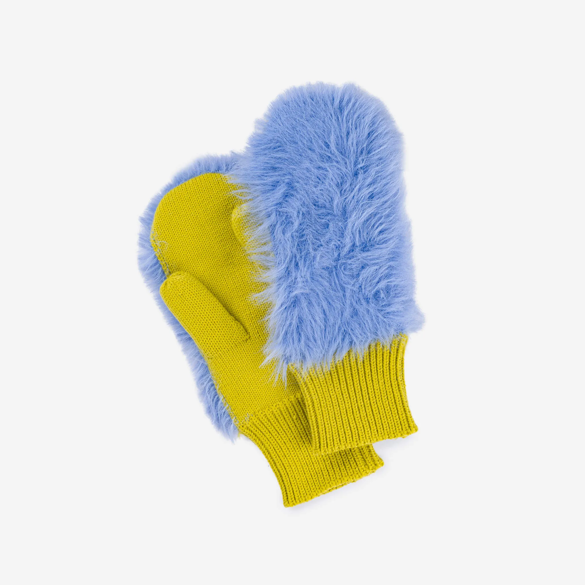 Faux Fur Mittens in Periwinkle Golden Olive