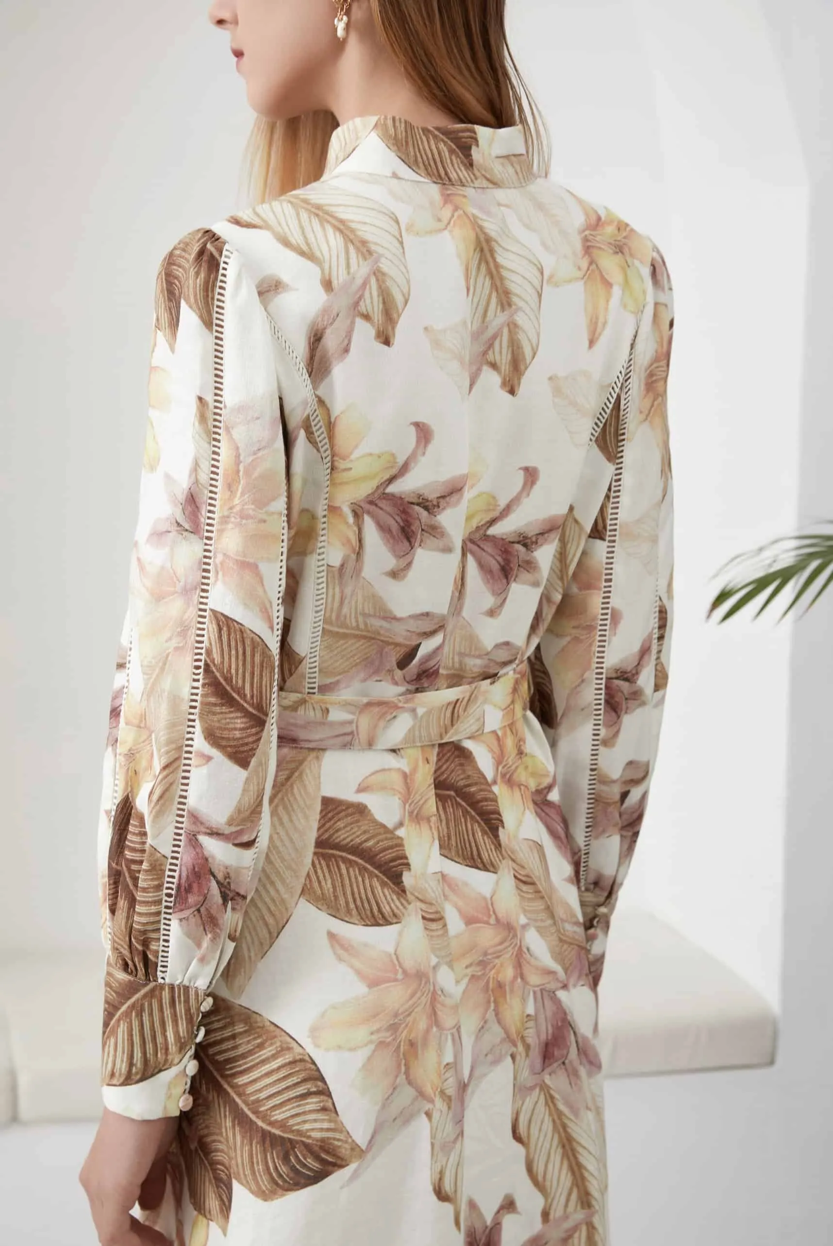 GDS Monet Belted Linen Long Dress | Toasted Coconut