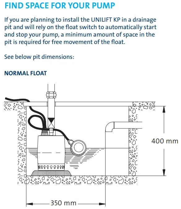 Grundfos Unilift KP150-A1 0.14kW Submersible Drainage Pump with Float Switch (Max 140LPM/55kPa)