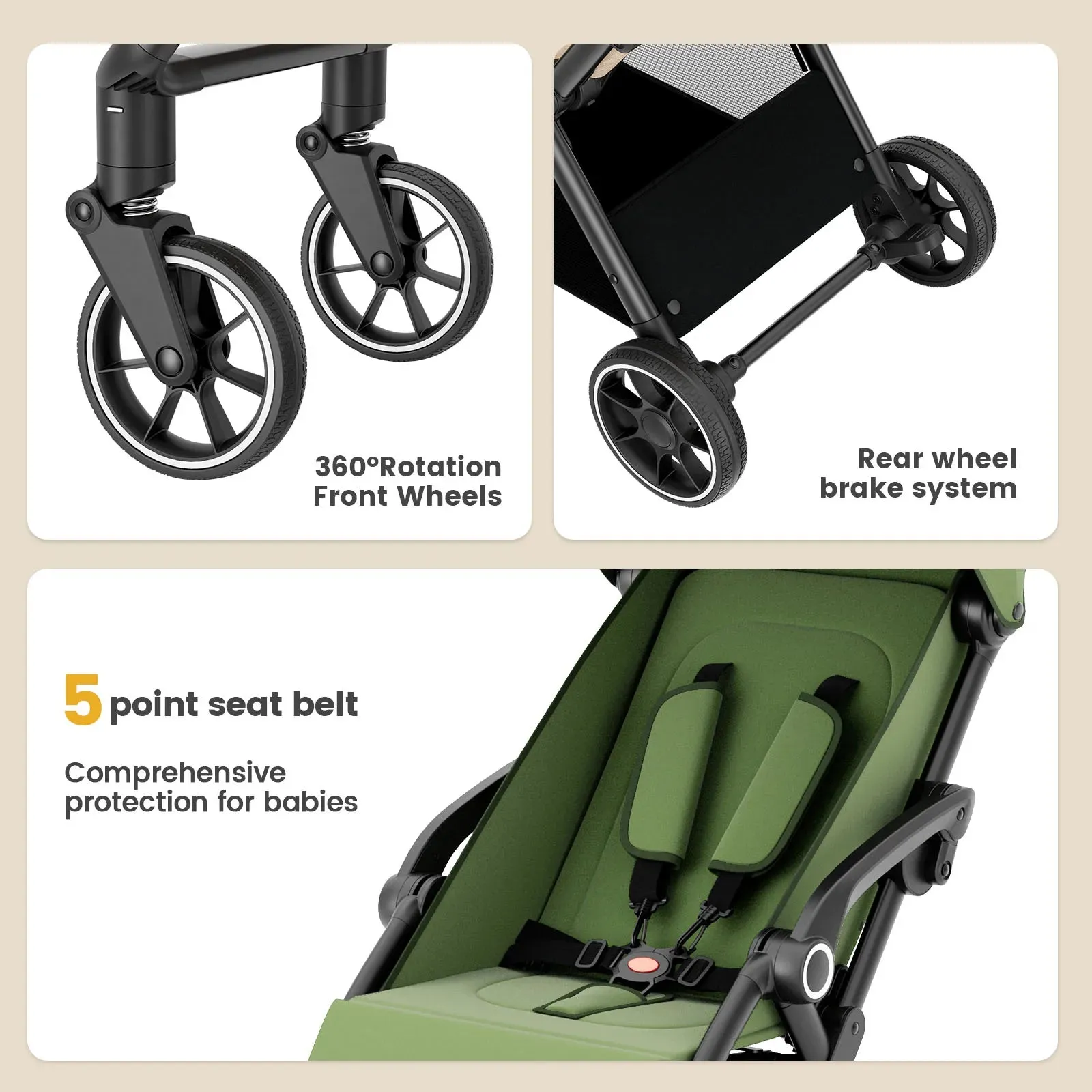 High View Portable Baby Stroller Compact Lightweight Travel Stroller for Babies & Toddlers With 360Swivel Seat