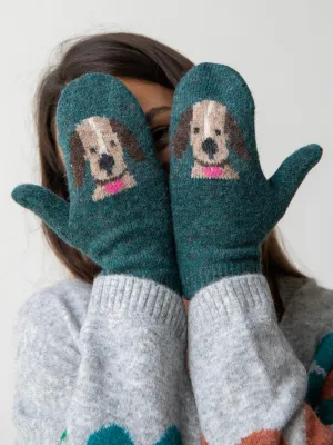Intarsia Mittens - Turquoise Dog