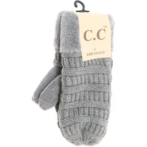KIDS CC Beanie Fuzzy Lined Mittens - Lt Grey