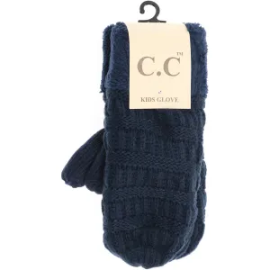 KIDS CC Beanie Fuzzy Lined Mittens - Navy