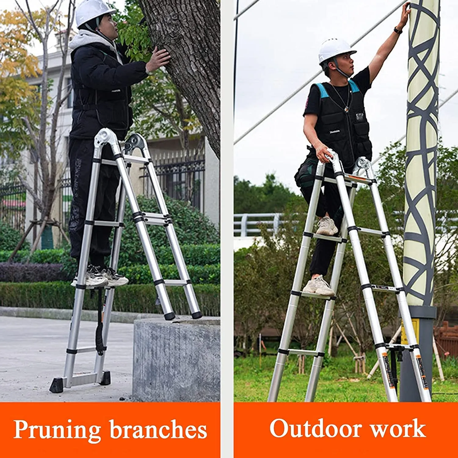 KRISHYAM® 1.9M 1.9M/3.8M/12.5FT Aluminum Telescoping Extension Ladder, A-Frame Telescopic Ladder Portable Folding Ladder for Outdoor&Household Working with Anti-Slip Support Bar