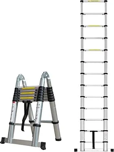 KRISHYAM® 1.9M 1.9M/3.8M/12.5FT Aluminum Telescoping Extension Ladder, A-Frame Telescopic Ladder Portable Folding Ladder for Outdoor&Household Working with Anti-Slip Support Bar