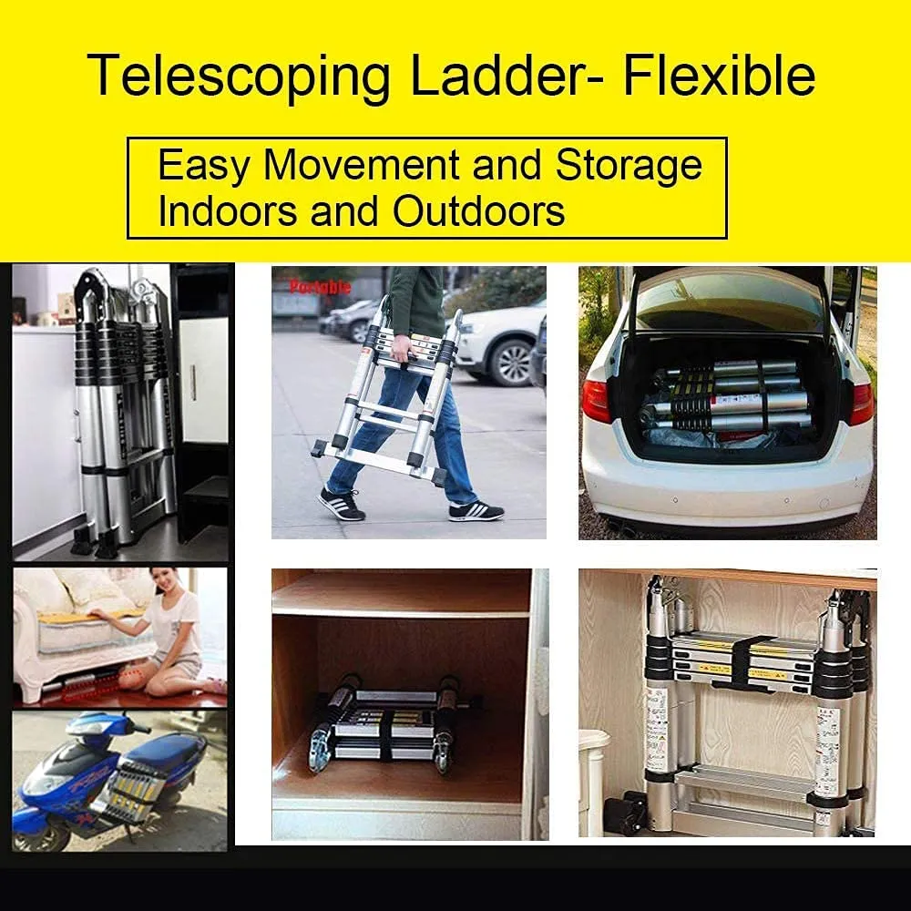 KRISHYAM® 1.9M 1.9M/3.8M/12.5FT Aluminum Telescoping Extension Ladder, A-Frame Telescopic Ladder Portable Folding Ladder for Outdoor&Household Working with Anti-Slip Support Bar