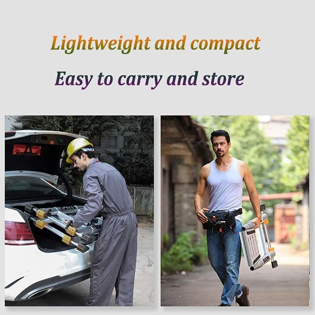 KRISHYAM® 1.9M 1.9M/3.8M/12.5FT Aluminum Telescoping Extension Ladder, A-Frame Telescopic Ladder Portable Folding Ladder for Outdoor&Household Working with Anti-Slip Support Bar