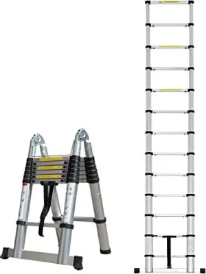 KRISHYAM® 1.9M 1.9M/3.8M/12.5FT Aluminum Telescoping Extension Ladder, A-Frame Telescopic Ladder Portable Folding Ladder for Outdoor&Household Working with Anti-Slip Support Bar