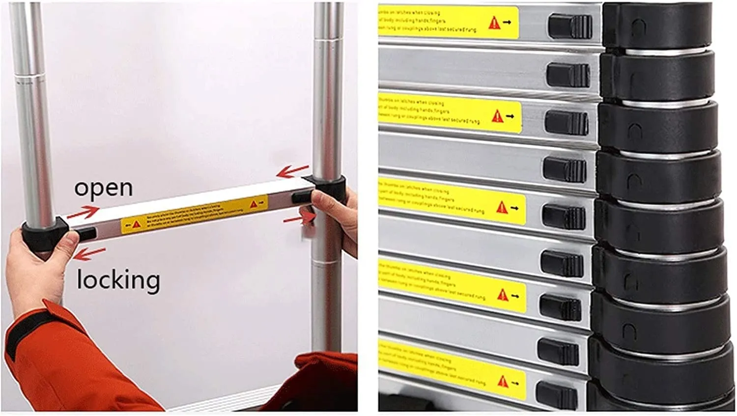 KRISHYAM® 1.9M 1.9M/3.8M/12.5FT Aluminum Telescoping Extension Ladder, A-Frame Telescopic Ladder Portable Folding Ladder for Outdoor&Household Working with Anti-Slip Support Bar