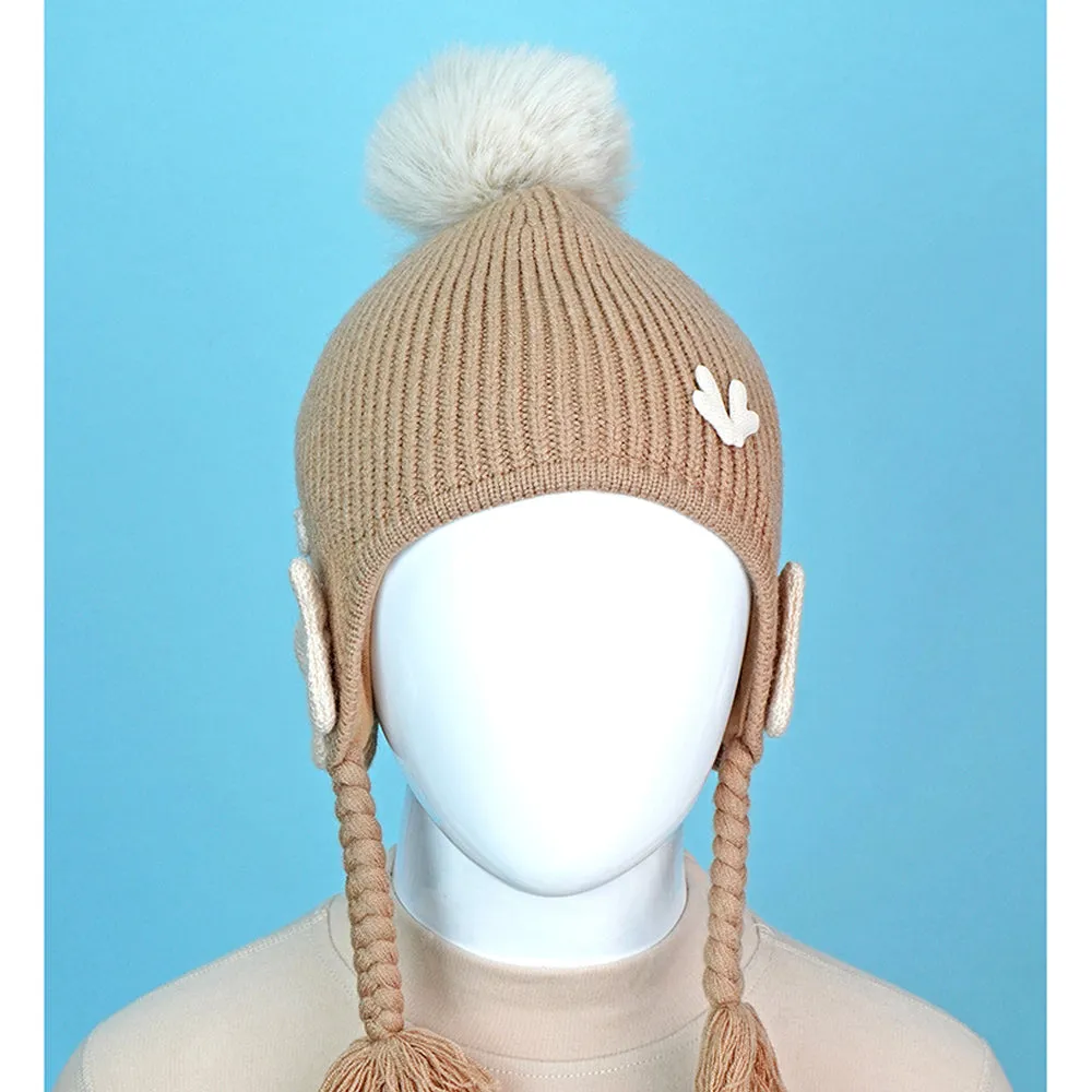 Little Surprise Box Brown Butterfly Knitted Soft Woolen Winter Cap With Tie Up 6-18 Months