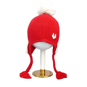 Little Surprise Box Red Butterfly Knitted Soft Woolen Winter Cap With Tie Up 6-18 Months