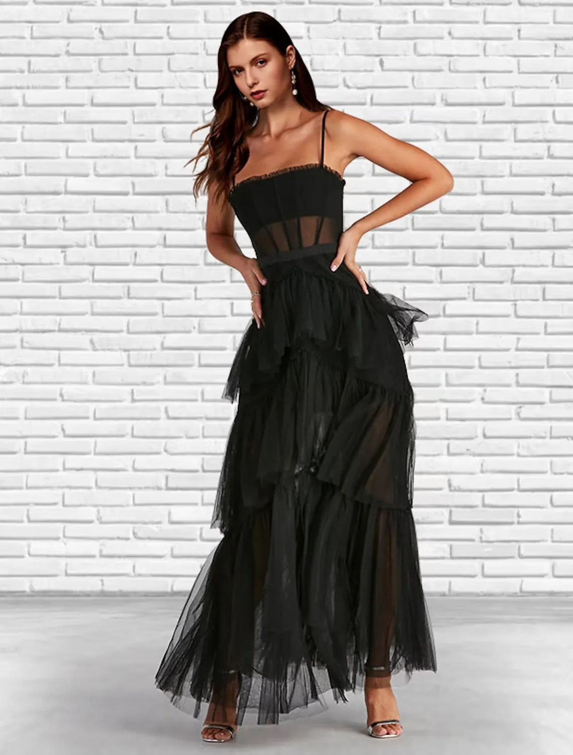 Luolandi A-Line Prom Dresses Corsets Dress Party Wear Ankle Length Sleeveless Strapless Tulle Ladder Back with Ruffles