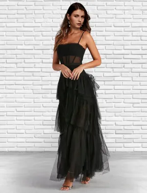 Luolandi A-Line Prom Dresses Corsets Dress Party Wear Ankle Length Sleeveless Strapless Tulle Ladder Back with Ruffles