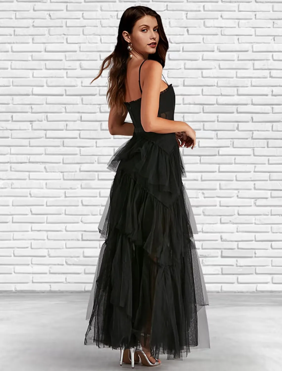 Luolandi A-Line Prom Dresses Corsets Dress Party Wear Ankle Length Sleeveless Strapless Tulle Ladder Back with Ruffles