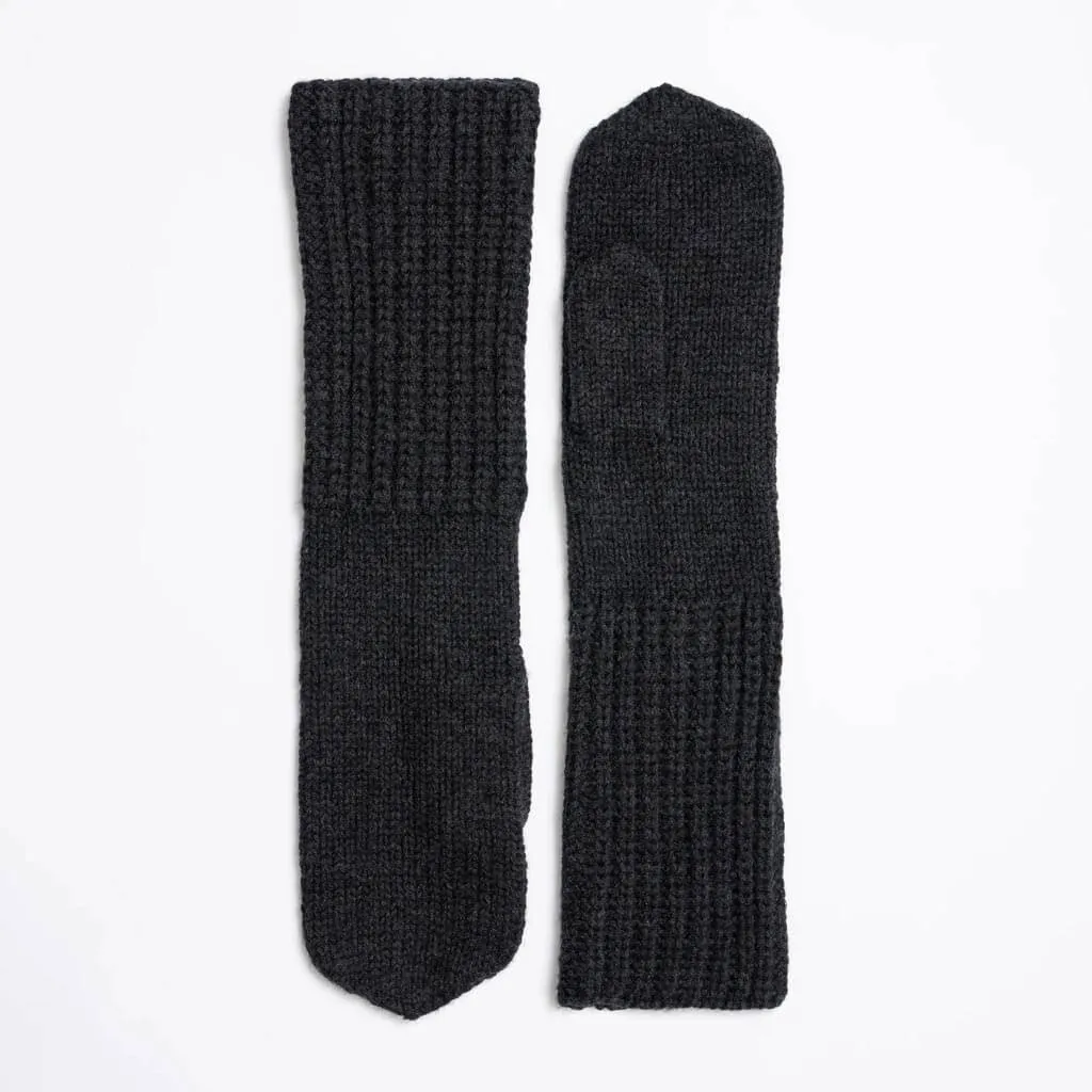 Merino Handknit Long Mittens - Onyx Grey