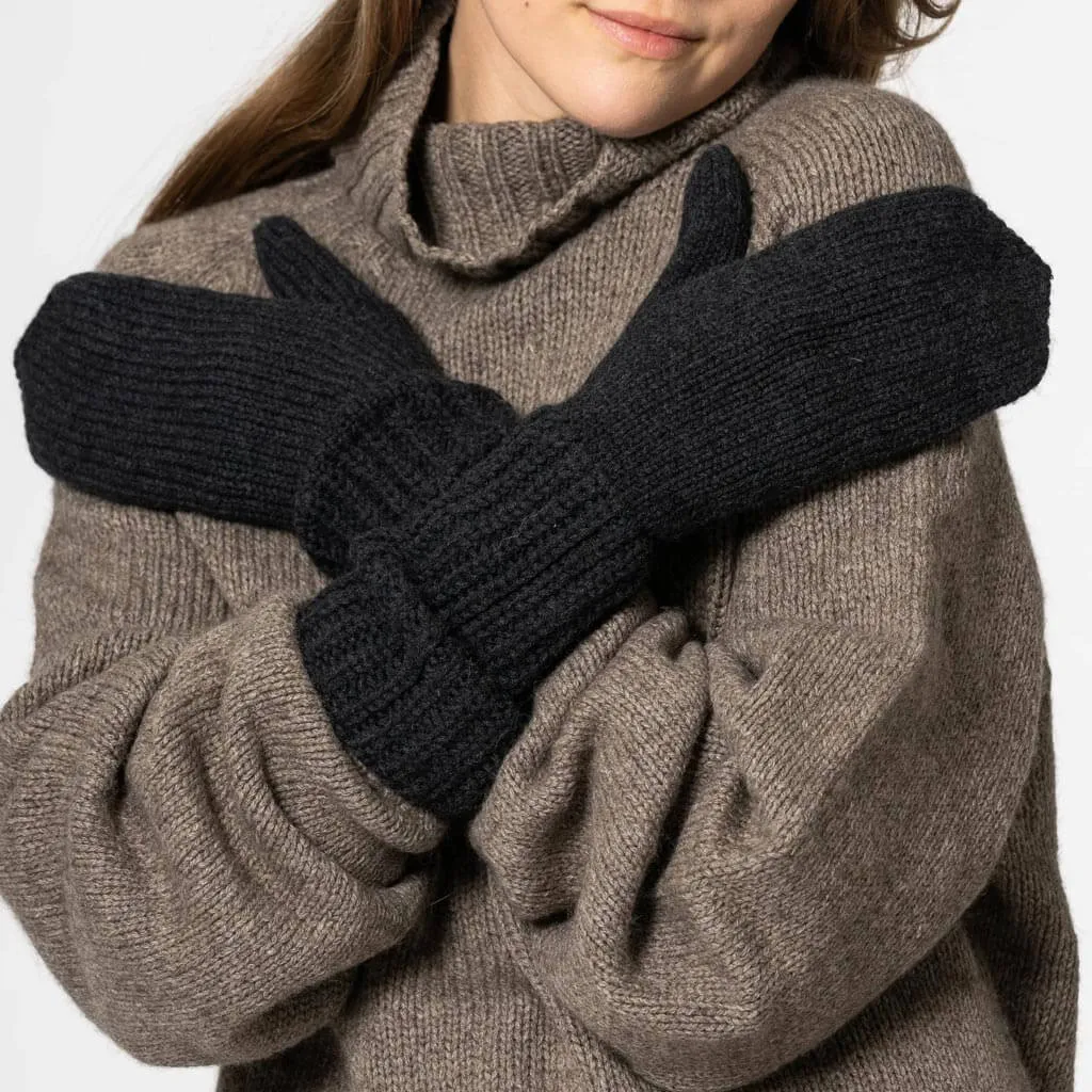 Merino Handknit Long Mittens - Onyx Grey