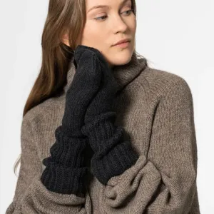 Merino Handknit Long Mittens - Onyx Grey