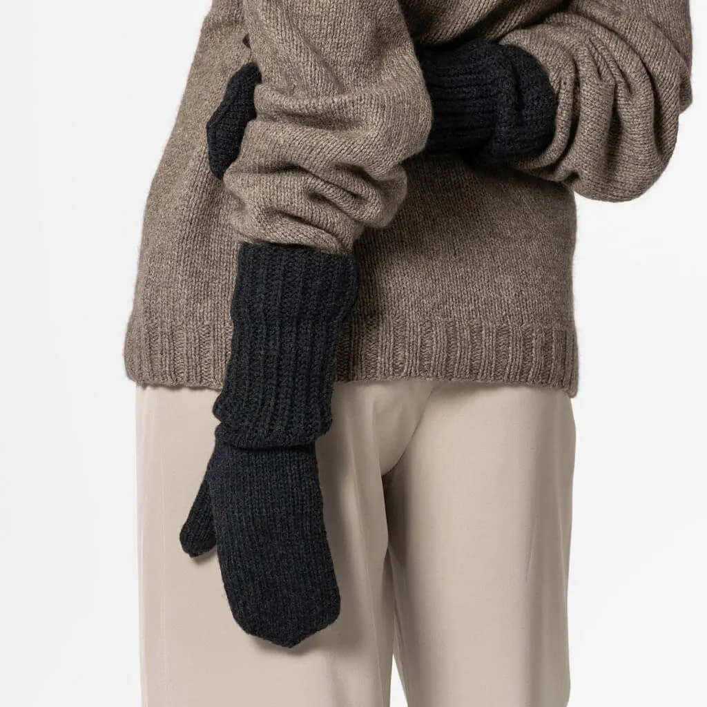 Merino Handknit Long Mittens - Onyx Grey
