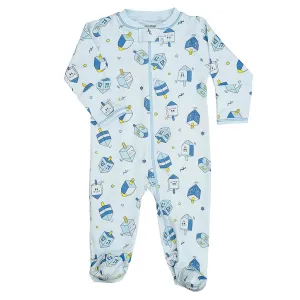 Noomie Zipper Footie Blue Happy Dreidels