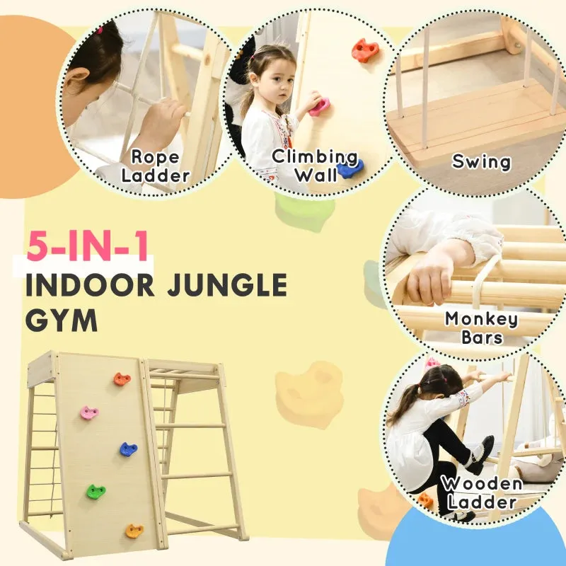 Qaba 5-in-1 Indoor Jungle Gym Playground with Swing, Climber, Monkey Bar