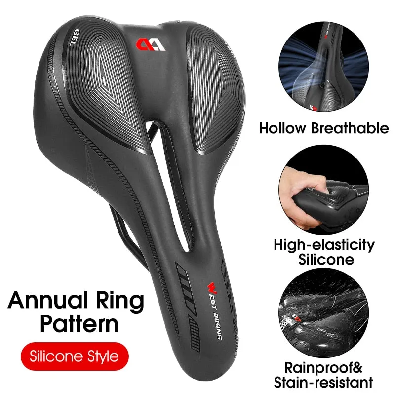 Silica GEL Bicycle Saddle Soft Shock Absorbing MTB Mountain Road Bike Saddle Breathable Hollow Cycling Cushion Seat