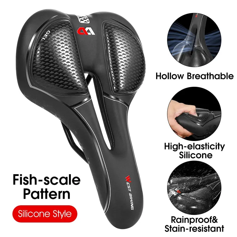 Silica GEL Bicycle Saddle Soft Shock Absorbing MTB Mountain Road Bike Saddle Breathable Hollow Cycling Cushion Seat