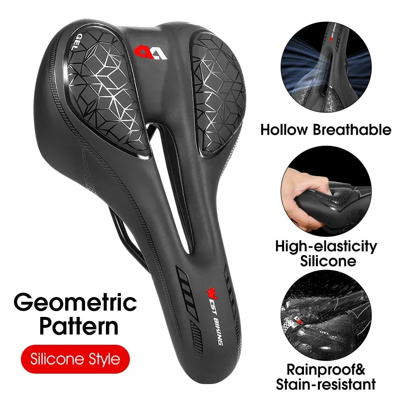 Silica GEL Bicycle Saddle Soft Shock Absorbing MTB Mountain Road Bike Saddle Breathable Hollow Cycling Cushion Seat