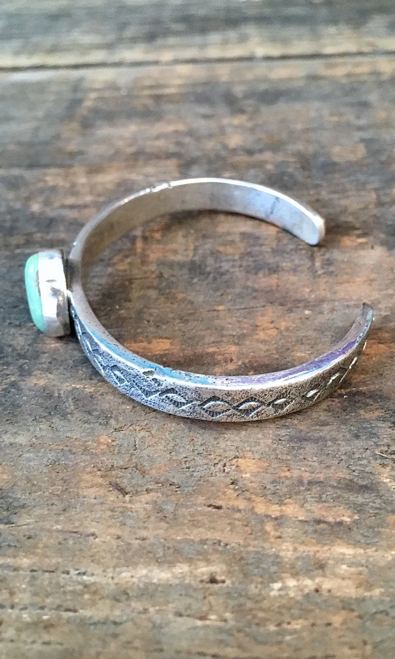 SMALL N STURDY Vintage Silver and Green Turquoise Cuff