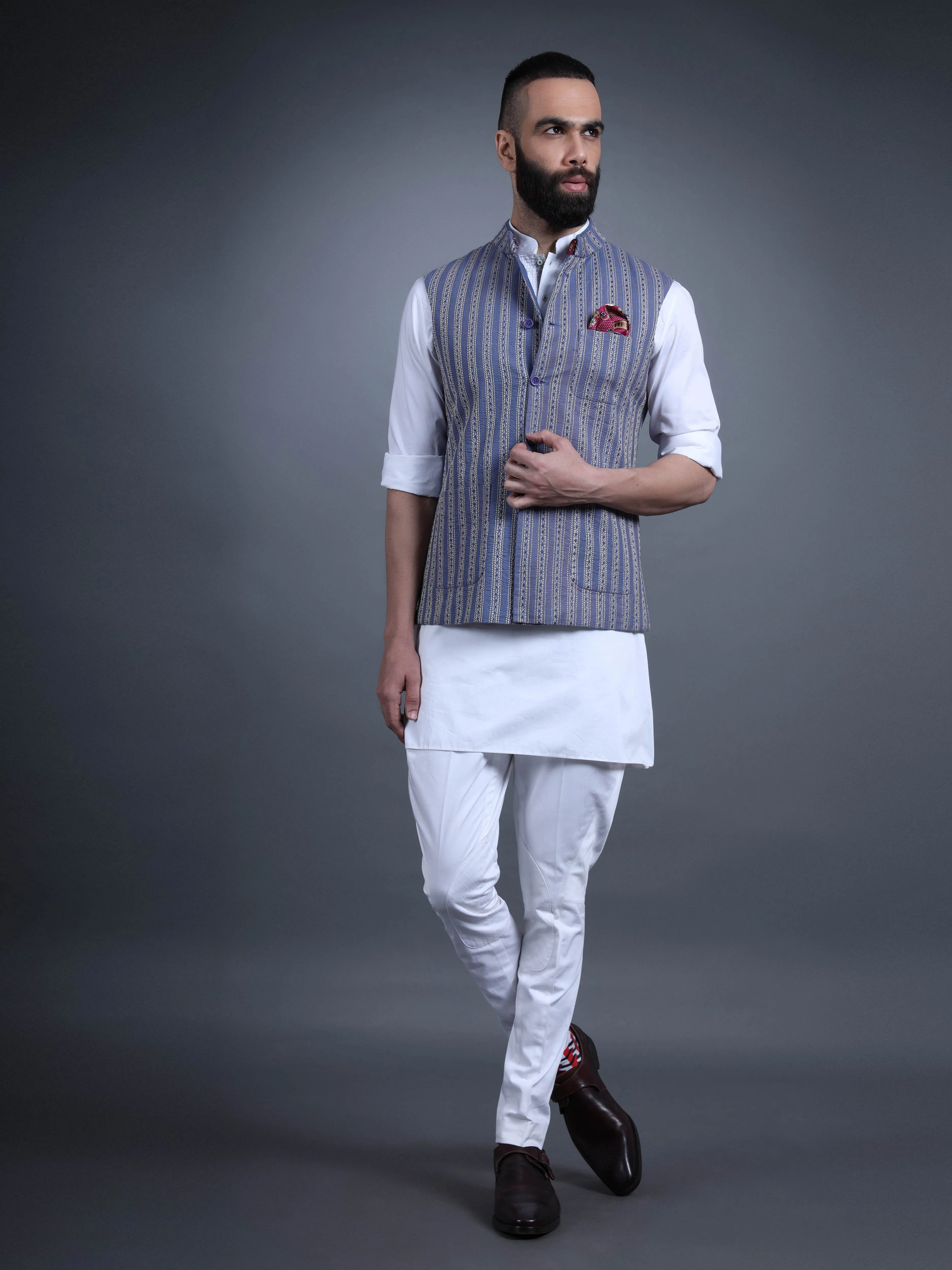 THE PRINTED GREY COTTON WAISTCOAT