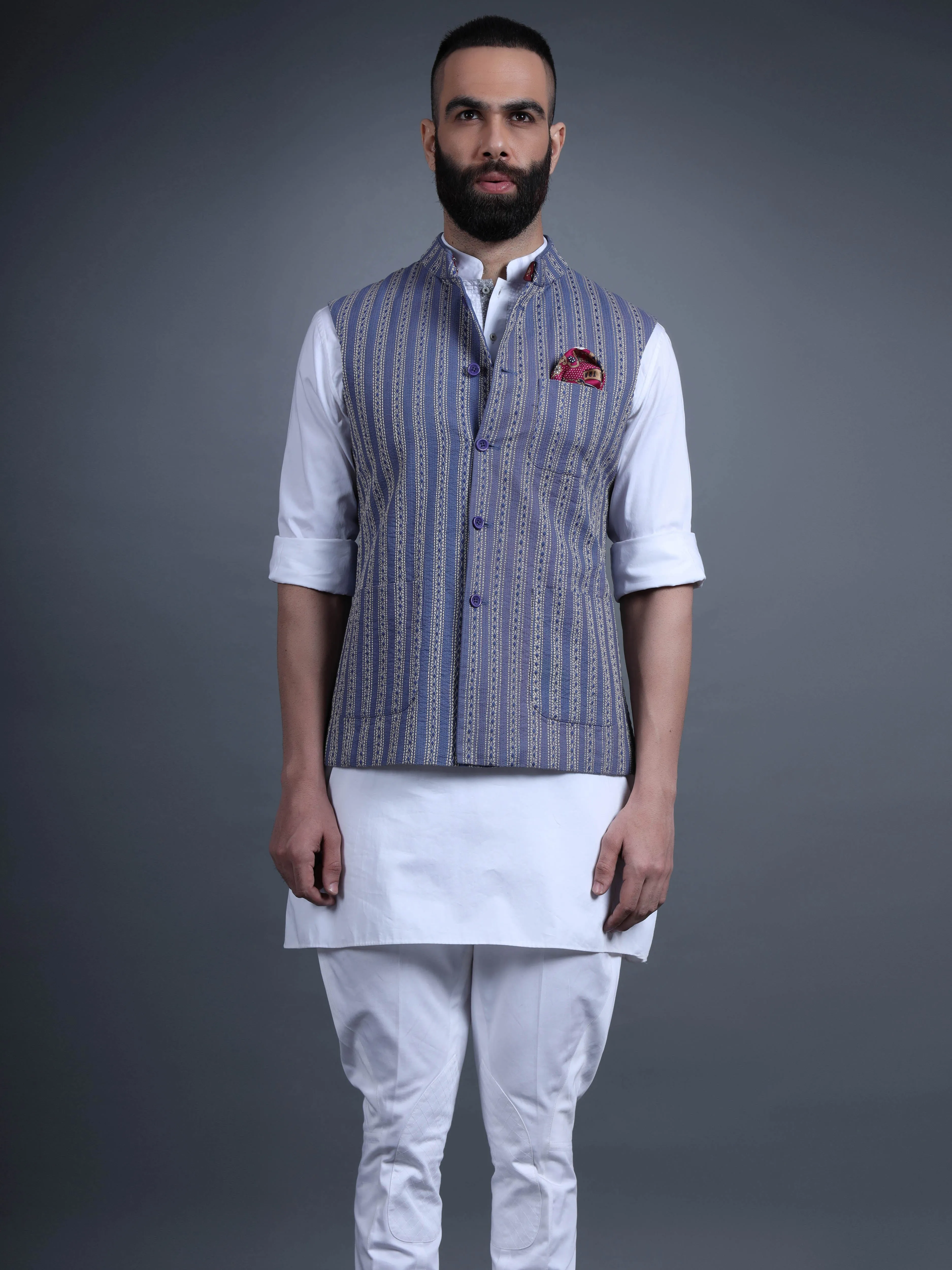 THE PRINTED GREY COTTON WAISTCOAT