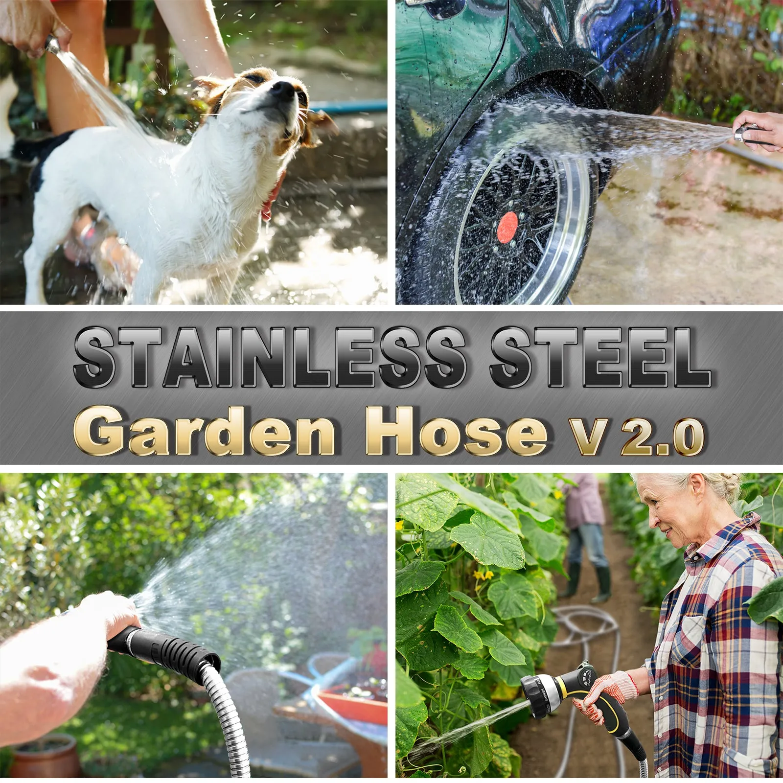 TheFitLife Flexible Metal Garden Hose - 2020 Newest Leak and Break Resistant Design, Stainless Steel Water Hose with Upgrade Solid Metal Fittings, Lightweight Kink Free Durable Easy Storage (50 FT)