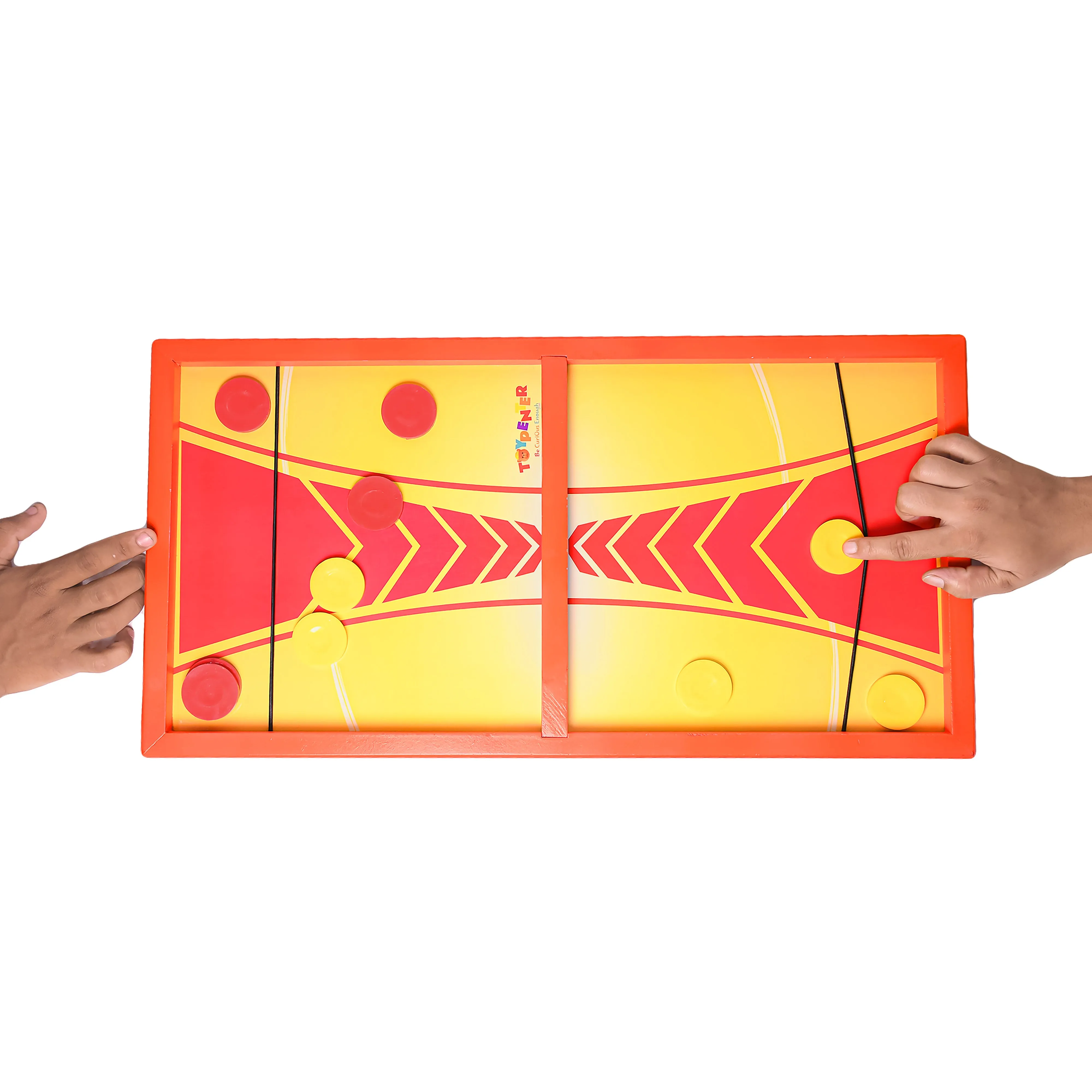 TOYPENTER 3 in 1 String Hockey Table Board with Ludo and Snakes Ladders Game Toy, Wooden Fastest Finger First Game, Sling Puck Board Game for Kids, Childern